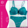 Fashion Green Color Lace Bra Set with Embroidery (P1004)